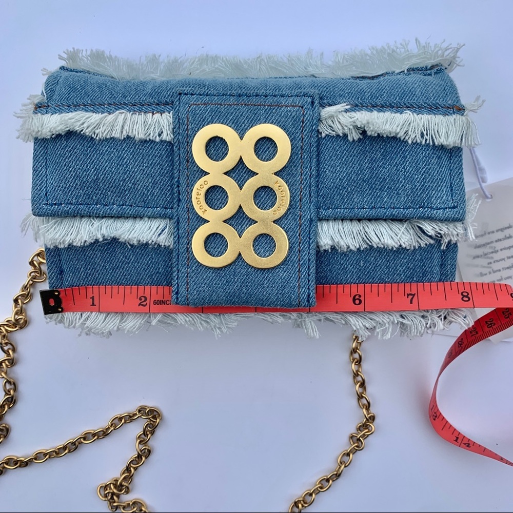 Kooreloo Amalfi Fringe Denim Crossbody Bag Gold Chain Blue - Picture 10 of 11